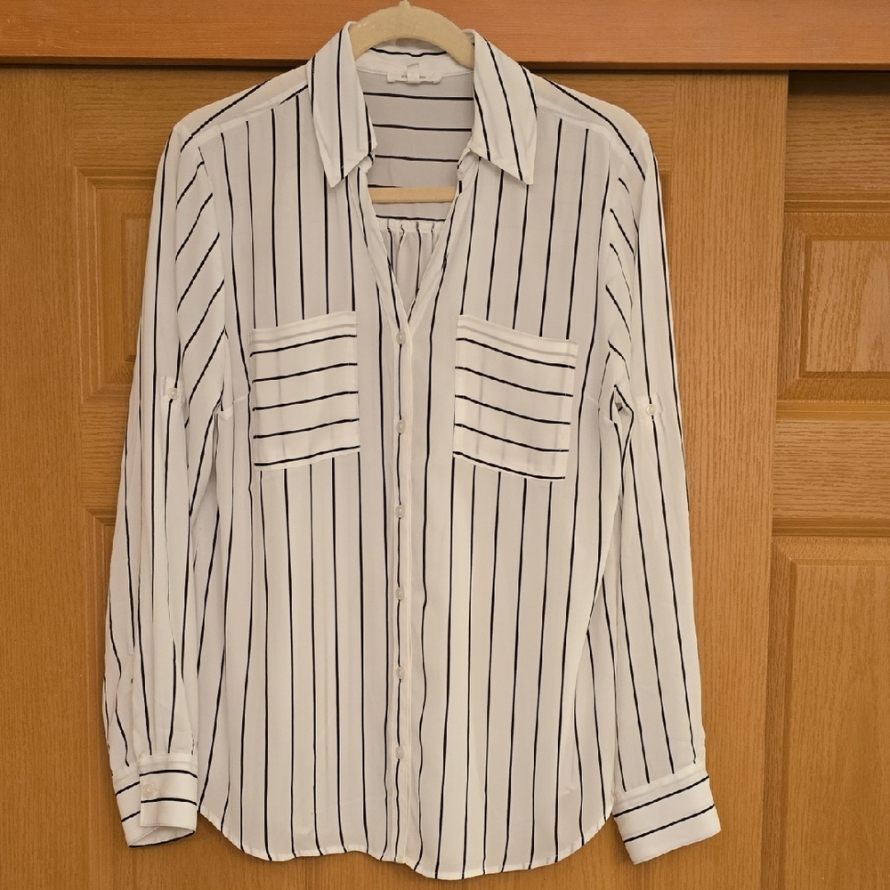 Maurices White and Black Striped Button Down Shirt